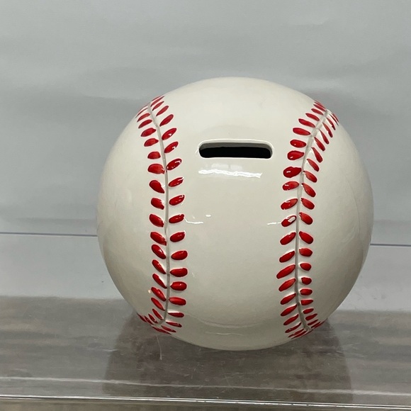 Ceramic Baseball Piggybank White with Red Stitch. - Picture 1 of 8